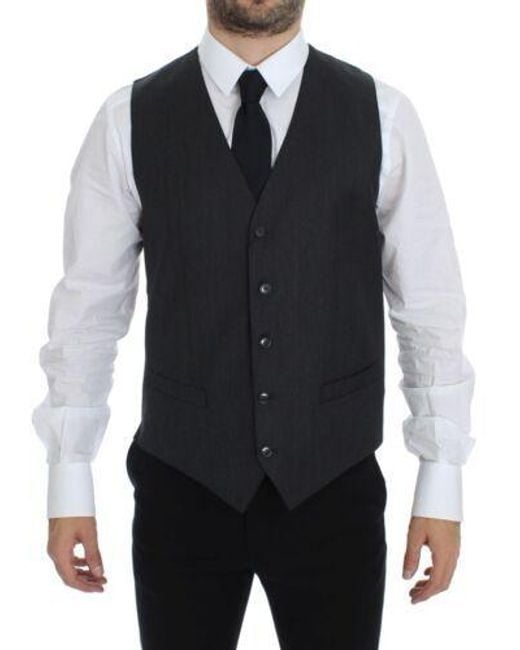 Dolce & Gabbana Black Tailored Fit Vest Classic 5Button for men