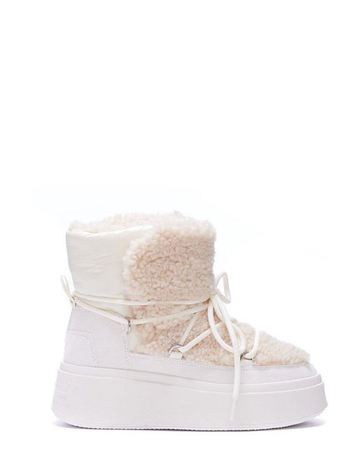 Ash White Moboo Lace-up Snow Boots