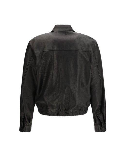 Saint Laurent Black Short Lamb Leather Jacket With Pointed Collar Ovis Aries for men