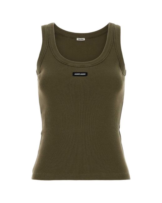 Miu Miu Army Green Stretch Cotton Tank Top