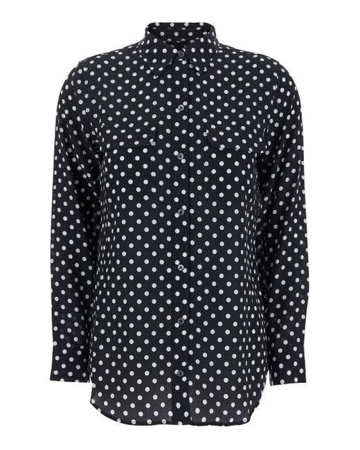 Equipment Black Shirt With All-Over Polka Dot Motif And Patch Pockets On The Chest