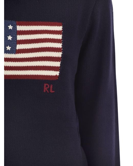 Polo Ralph Lauren Blue Cotton Jersey With Flag