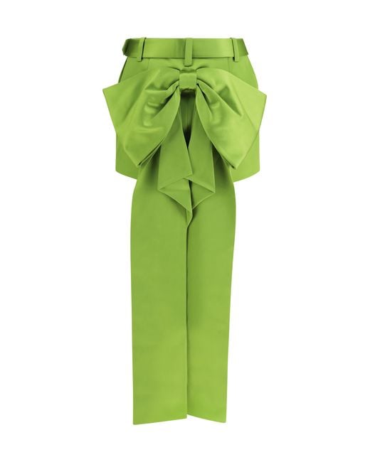 Self-Portrait Green Satin Bow Mini Skirt Polyester