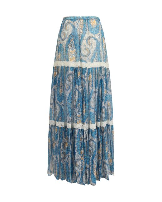 Etro Blue Silk Crepon Maxi Skirt