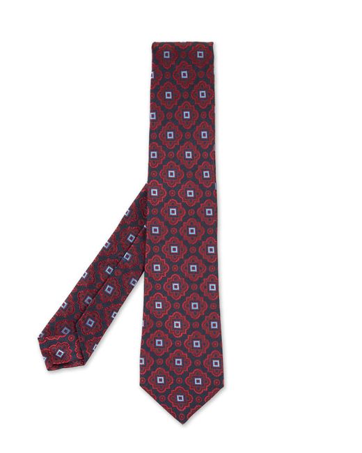 Kiton Purple Dark Blue Tie With Majolica Pattern for men
