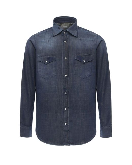 Sartorio Napoli Blue Texas Cotton Denim Shirt for men