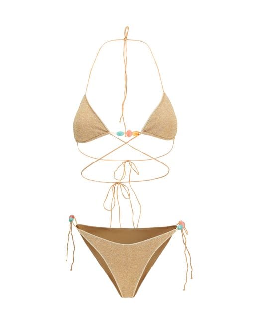 Oseree White Lumière Beads Bikini Polyamide; Elastane Swimwear