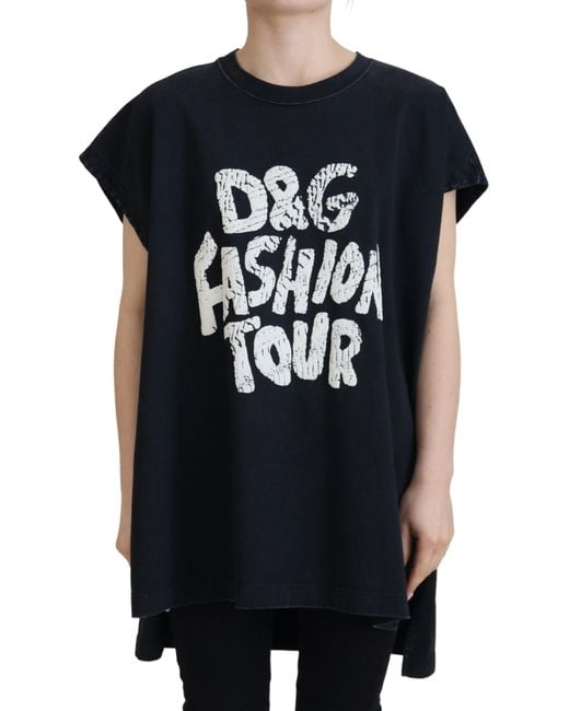 Dolce & Gabbana Black D&G Fashion Round Neck Cotton T-Shirt Material_Cotton