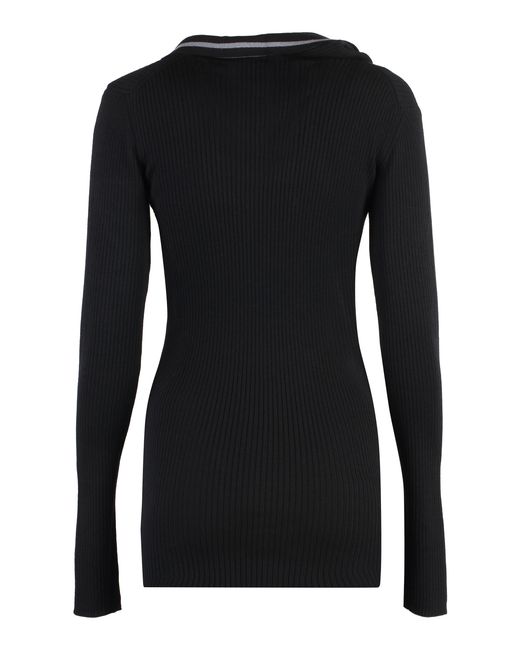 Y. Project Black Knit Dress With Half Zip And V-Neck For