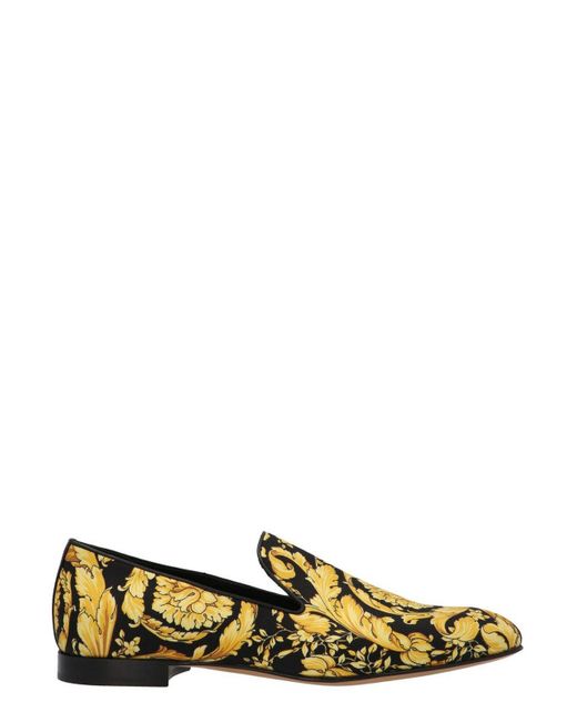 Versace Green Baroque Pattern Pointed Toe Loafers for men