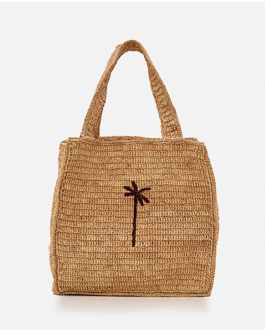 Manebí Brown Squared Raffia Tote Bag W/Palm Detail