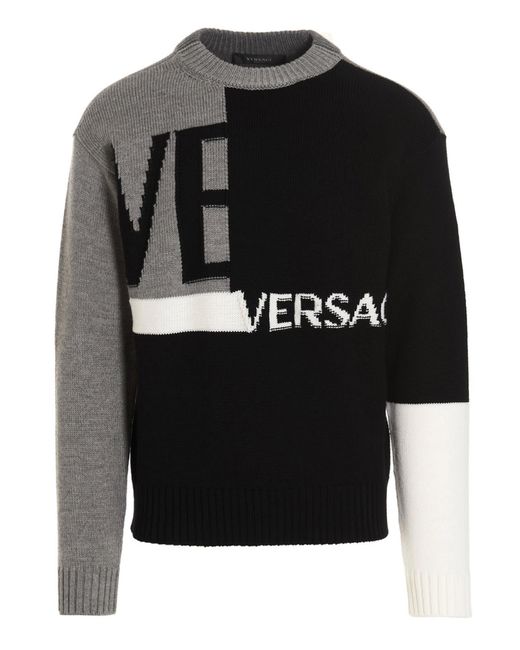 Versace Wool Logo Colorblock Sweater for Men | Lyst