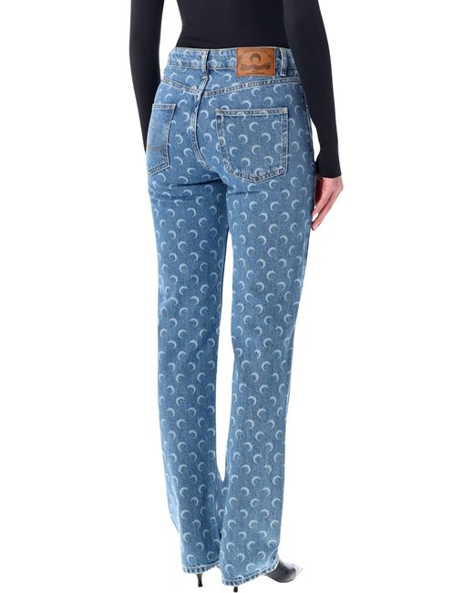 MARINE SERRE Moon Laser Blue Wash Straight Denim Jeans