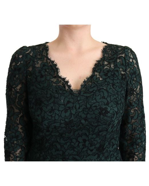 Dolce & Gabbana Black Elegant Lace Floor-Length V-Neck Dress