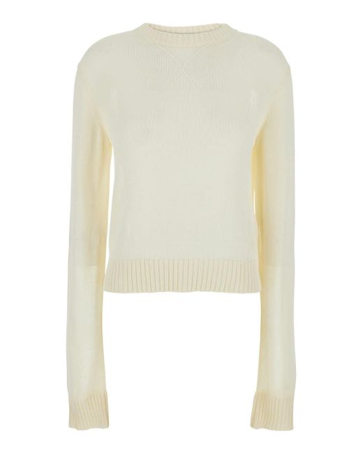 Jil Sander White Cropped Crewneck Sweater