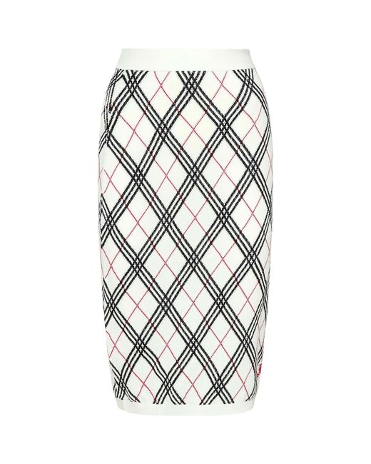Burberry White Argyle Check Midi Skirt
