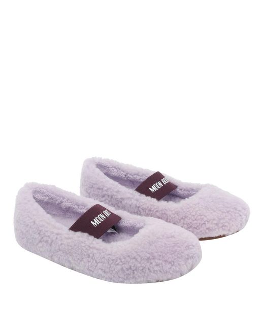 Moon Boot Purple Flat Shoes Real Fur/Rubber Sole