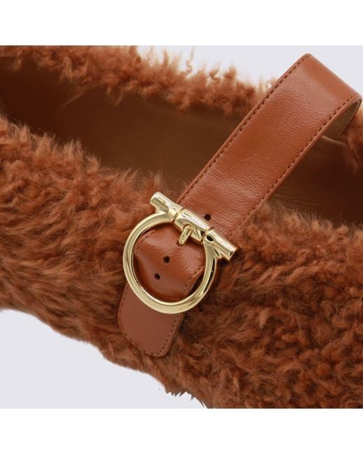 Ferragamo Brown Camel Flats