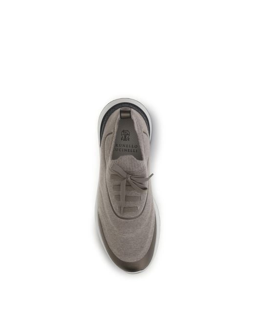 Brunello Cucinelli White Techno Cotton Knit Sneakers Runners Upper: Cotton; Sole: Rubber for men