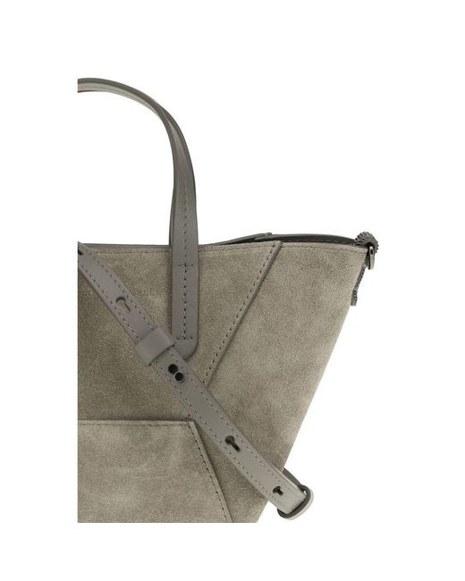 Brunello Cucinelli Gray Calf Leather Bos Taurus Shoulder Bag