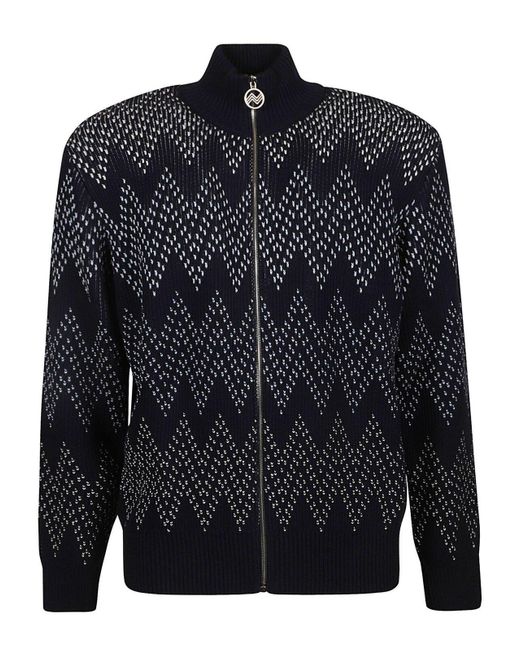 Missoni Blue Chevron-Pattern Zip-Up Knitted Cardigan for men