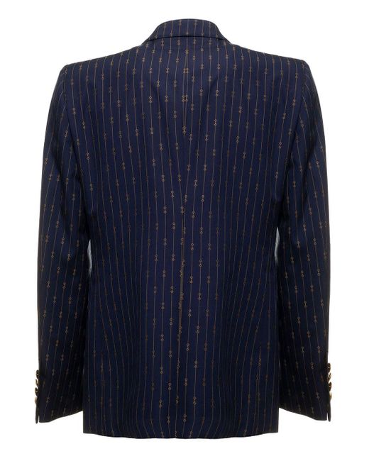 Gucci Blue Printed Wool Double-Breasted Blazer for men