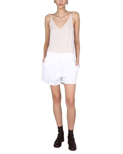 Aspesi White Wide Leg Shorts Linen