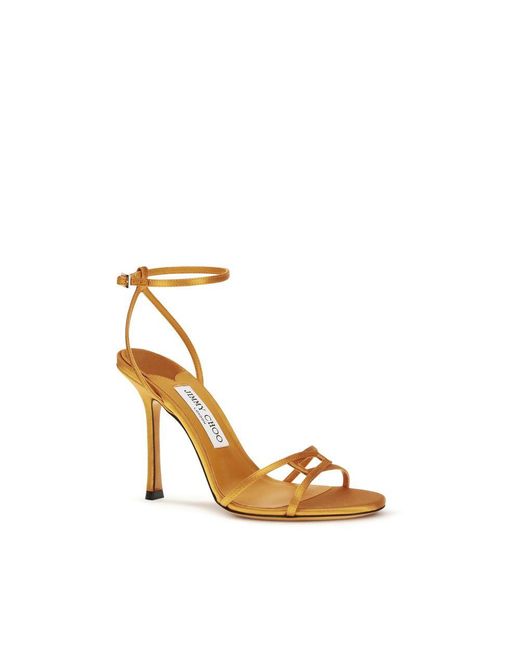 Jimmy Choo Metallic Orange Silk Stiletto Heel Sandals