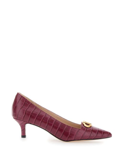 Twinset Pink Bordeaux Pumps With Low Stiletto Heel And Embissed Crocodile Effect
