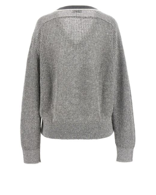Brunello Cucinelli Gray V-Neck Sweater