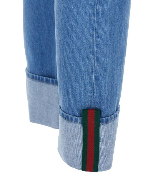 Gucci Blue Jeans With Logo Patch And Turn-Up Hem Cotton for men