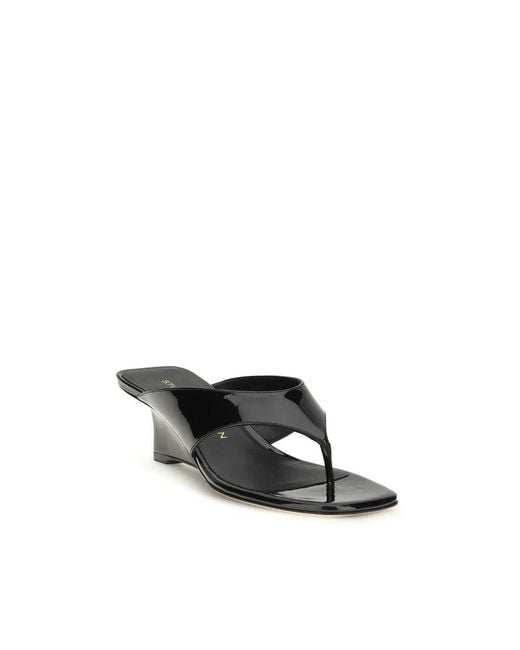 Stuart Weitzman Black Calf Leather Bos Taurus Wedge Sandals