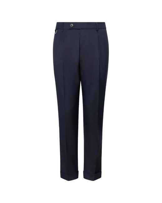 Low Brand Blue Slim Carrot-Fit Virgin Wool Trousers With Single Front Pleat for men