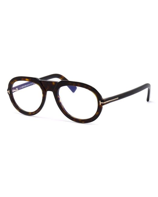 Tom Ford Black Eyeglasses Aviator Full Rim, Shiny Striped Frame And Clear Demo Lenses Lens Ft5756-B056 for men