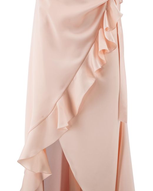 Philosophy Di Lorenzo Serafini Pink Ruffled Satin-Finish Wrap Dress