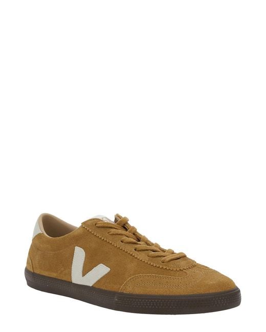 Veja Natural Low Top Sneakers With Logo Patch Suede Trainers