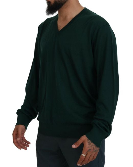 Dolce & Gabbana Green Stunning V-Neck Cashmere Sweater for men