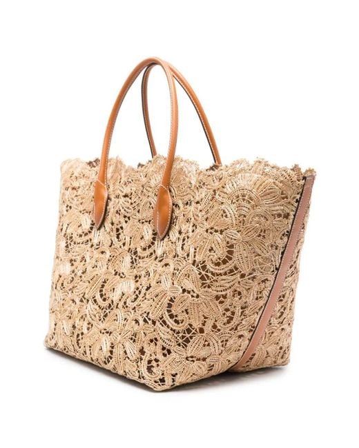 Ermanno Scervino Natural Raffia Lace Shopping Bag