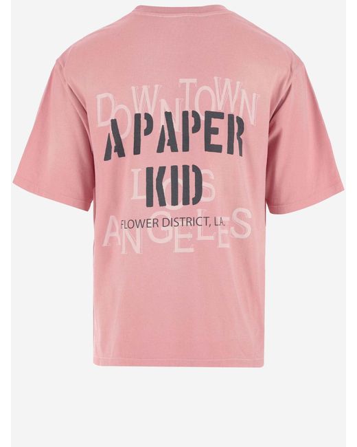 A PAPER KID Pink Cotton T-Shirt With Logo for men