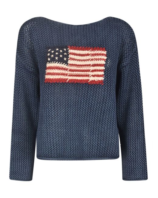 Polo Ralph Lauren Blue American Flag Crocket Sweatshirt
