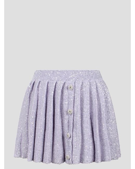 Self-Portrait Purple Sequin Pleated Knit Skirt