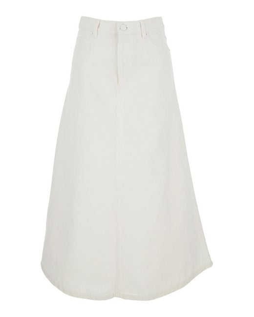 AMI White Long Skirt With Logo Patch On The Rear And Five-Pocket Style
