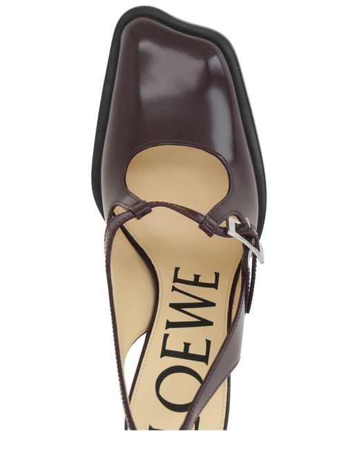 Loewe Brown Onda Square Toe Slingback Pumps