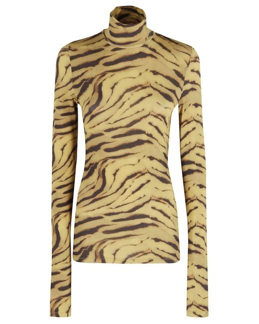 Ganni Yellow Printed Shiny Jersey Turtleneck