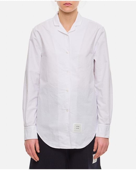 Thom Browne White Lapel Collar Cotton Shirt