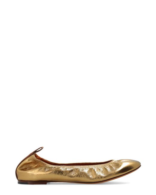 Lanvin White Ruched Detail Metallic Ballerina Shoes