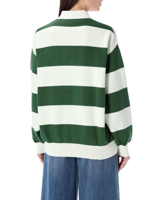Lacoste Green Stripe Rib Knit Polo Shirt