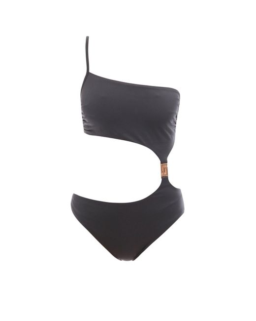Versace Black Cut-Out One-Shoulder Swimsuit