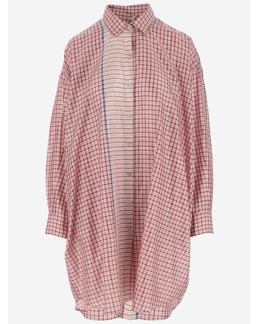 Péro Pink Long Silk Shirt With Check Pattern