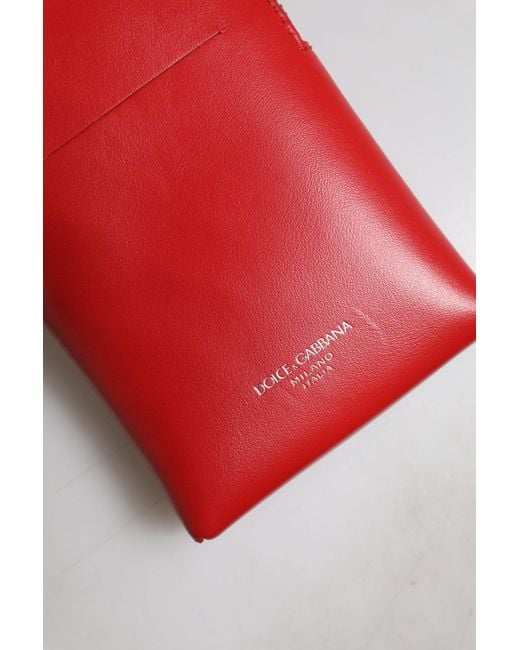Dolce & Gabbana Red Leather Purse Phone Sling Crossbody Neck Strap Bag for men